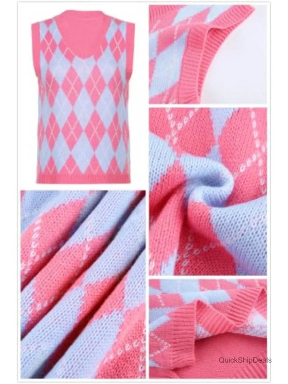 Womens V Neck Plaid Sweater Vest Sleeveless Argyle Knit Top